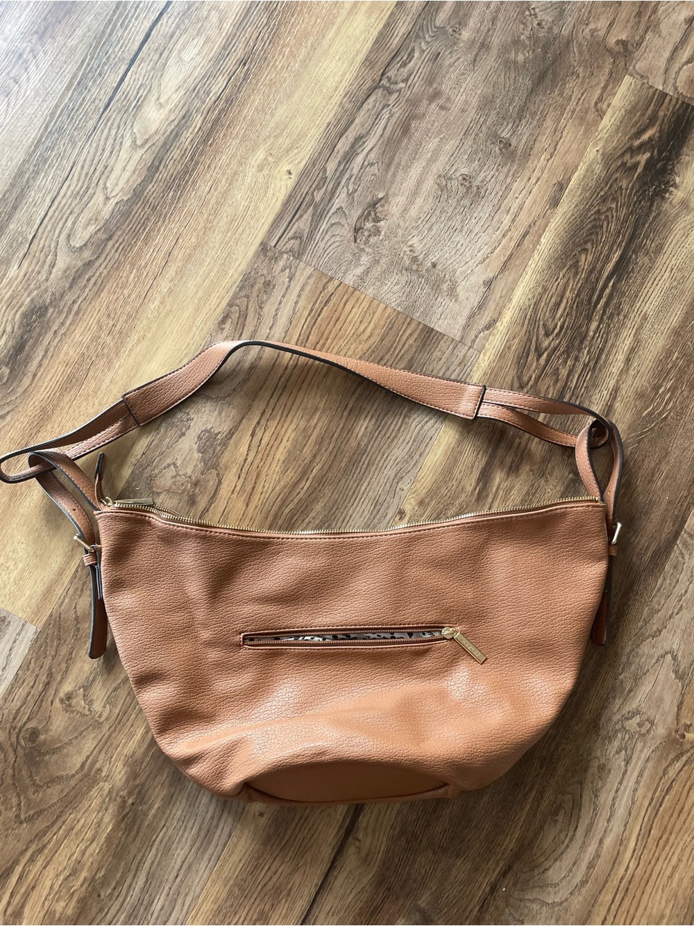 Anthropologie Pebbled Shoulder Bag in Tan Brown with Gold Hardware